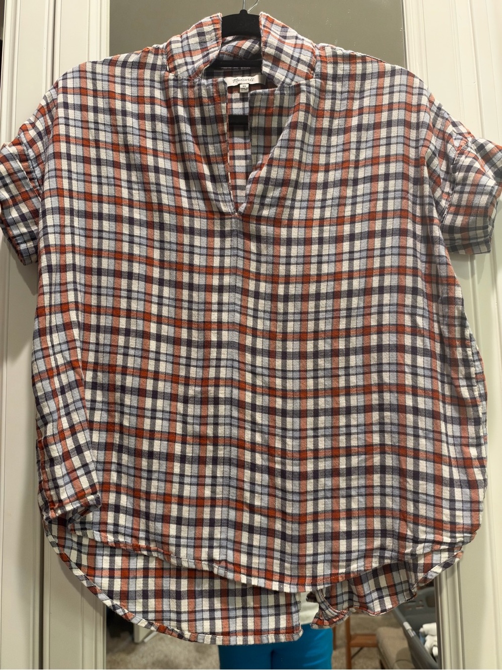 Madewell Plaid Oversized Popover Tunic Shirt Rust Navy XS